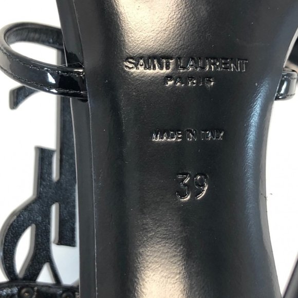 SAINT LAURENT Cassandra Patent Leather YSL Logo Sandals - Picture 12 of 12